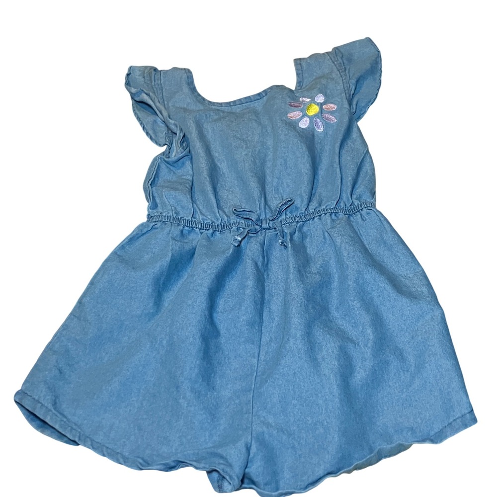Picapino Romper Girls 6X Blue Daisy Flutter Sleeve Smocked Back